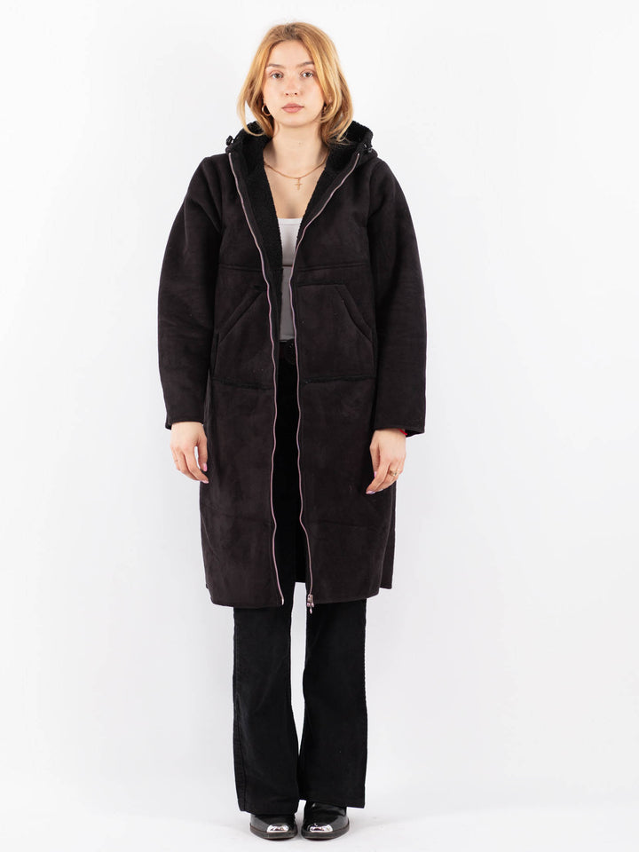 Vintage 00's Women Faux Sheepskin Coat in BlackV9704