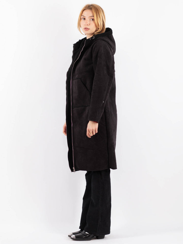 Vintage 00's Women Faux Sheepskin Coat in BlackV9704