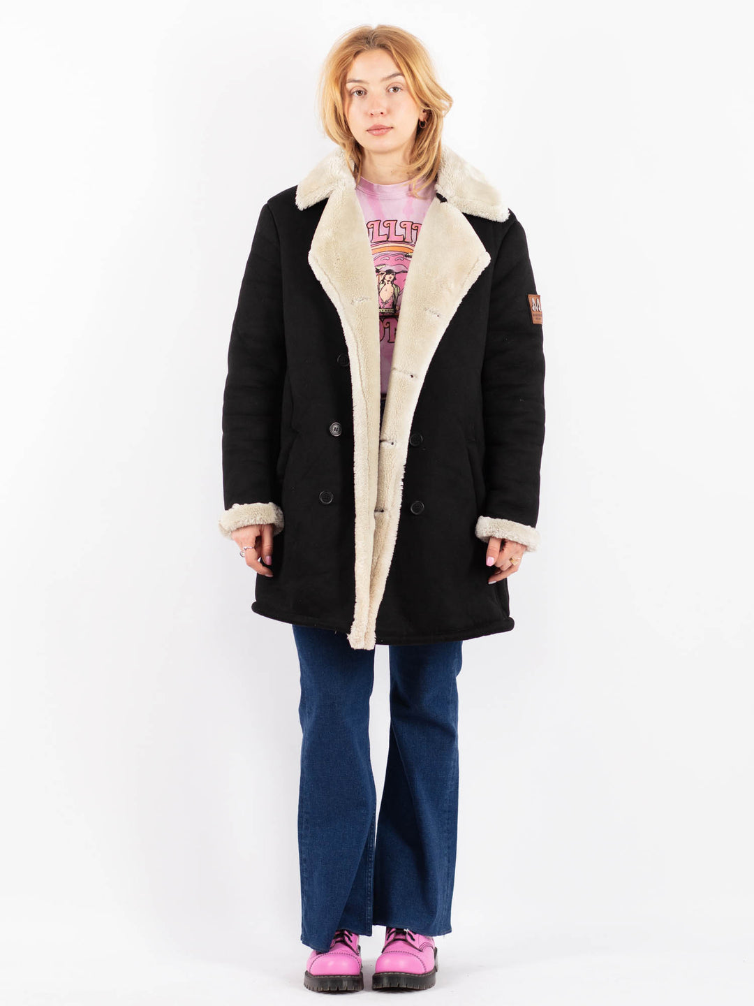 Vintage 00's Women Faux Sheepskin Coat in BlackV9613