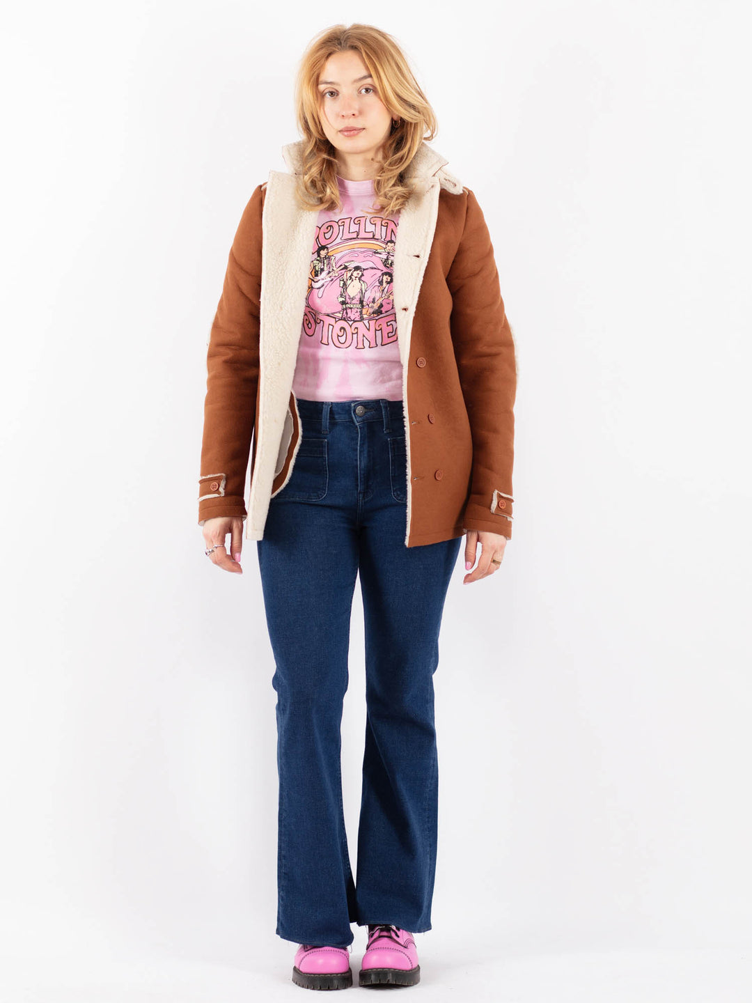 Vintage 00's Women Faux Sheepskin Jacket in BrownV9614