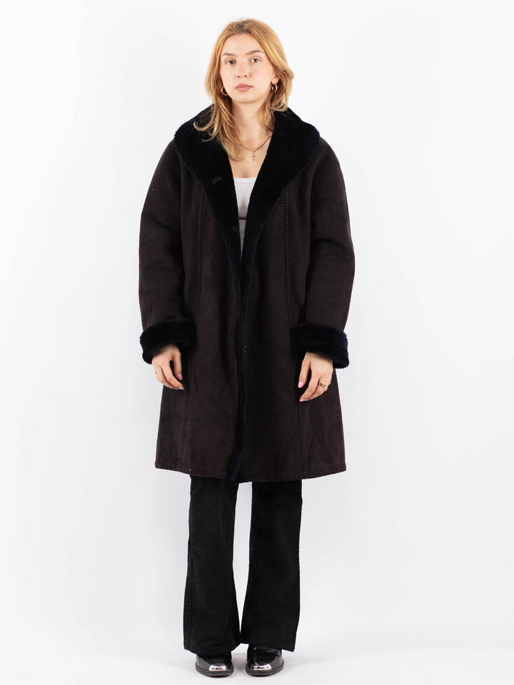 Vintage 00's Women Faux Sheepskin Coat in BlackV9722