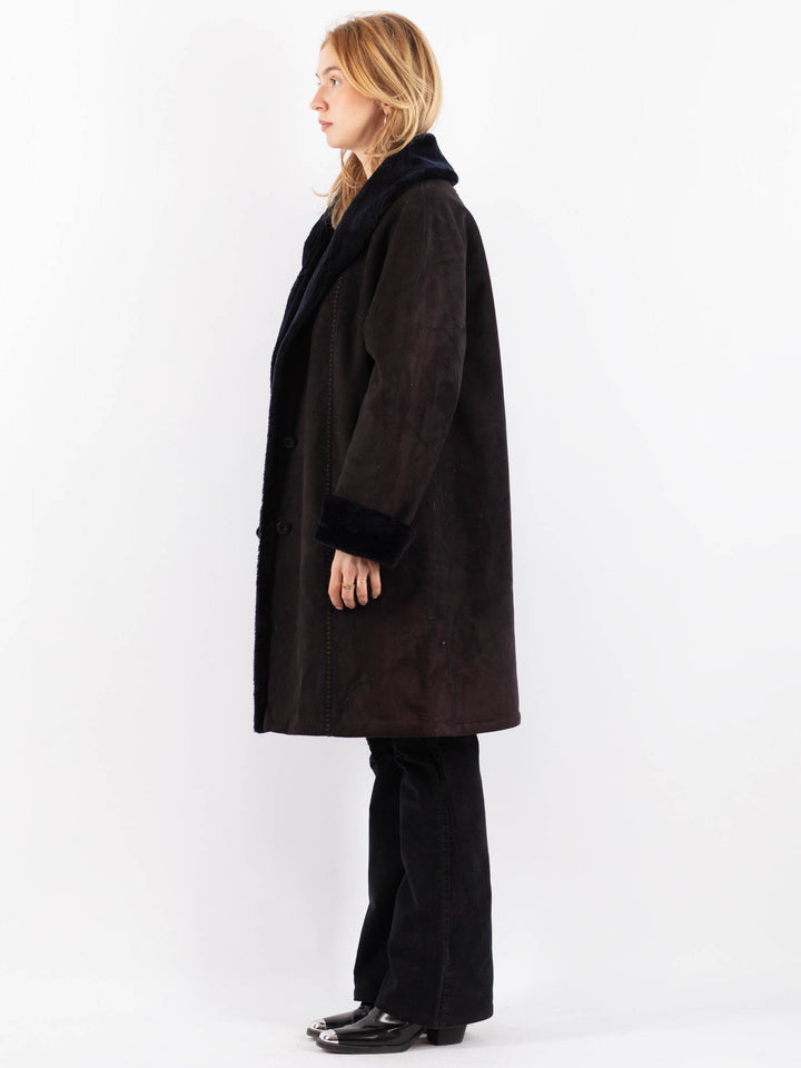 Vintage 00's Women Faux Sheepskin Coat in BlackV9722