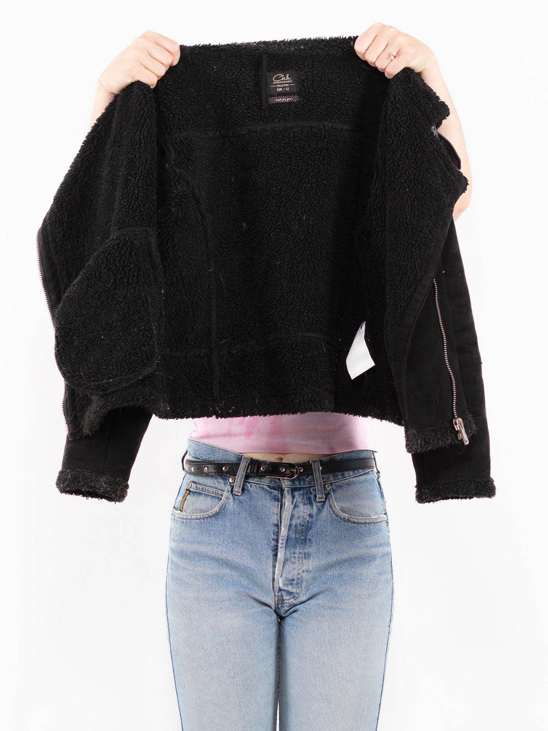 Vintage 00's Women Faux Sheepskin Jacket in BlackA0503