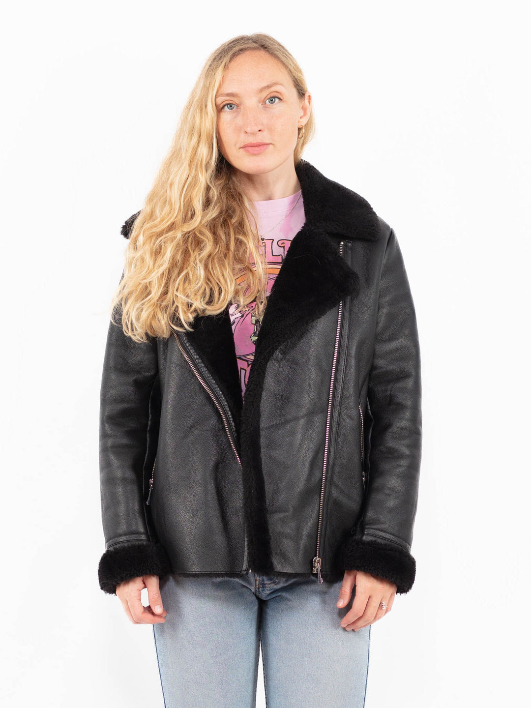 Vintage 00's Women Faux Sheepskin Jacket in BlackA0513