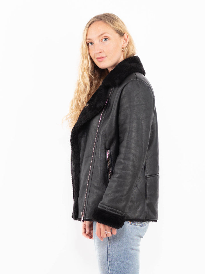 Vintage 00's Women Faux Sheepskin Jacket in BlackA0513