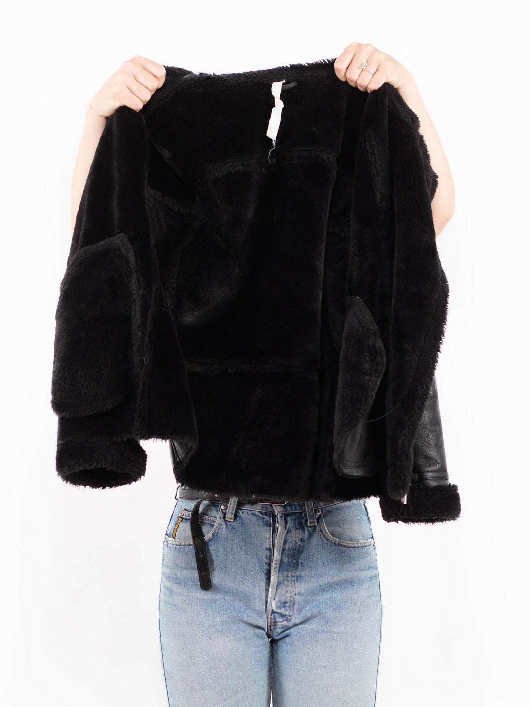 Vintage 00's Women Faux Sheepskin Jacket in BlackA0513