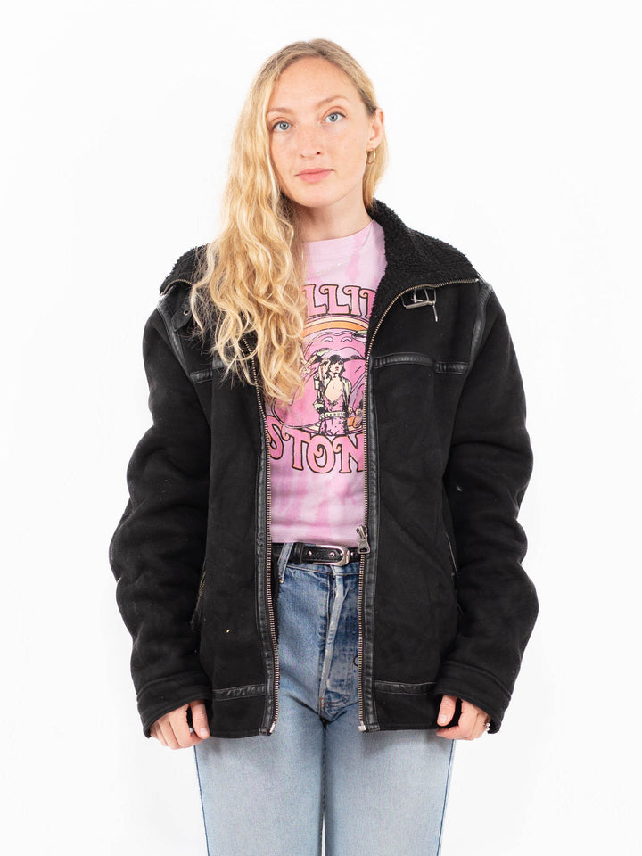 Vintage 00's Women Faux Sheepskin Jacket in BlackA0517
