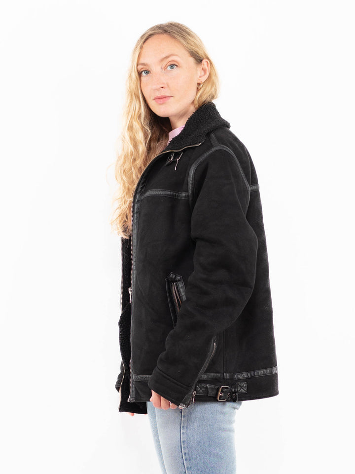 Vintage 00's Women Faux Sheepskin Jacket in BlackA0517