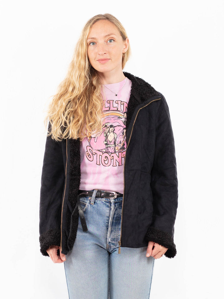 Vintage 00's Women Faux Sheepskin Jacket in BlackA0519