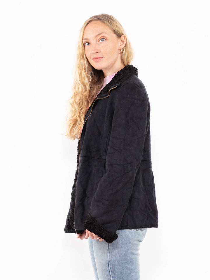 Vintage 00's Women Faux Sheepskin Jacket in BlackA0519