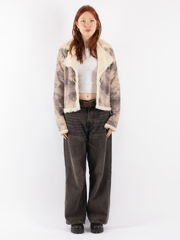 Vintage 00's Women Faux Sheepskin Jacket in Beige