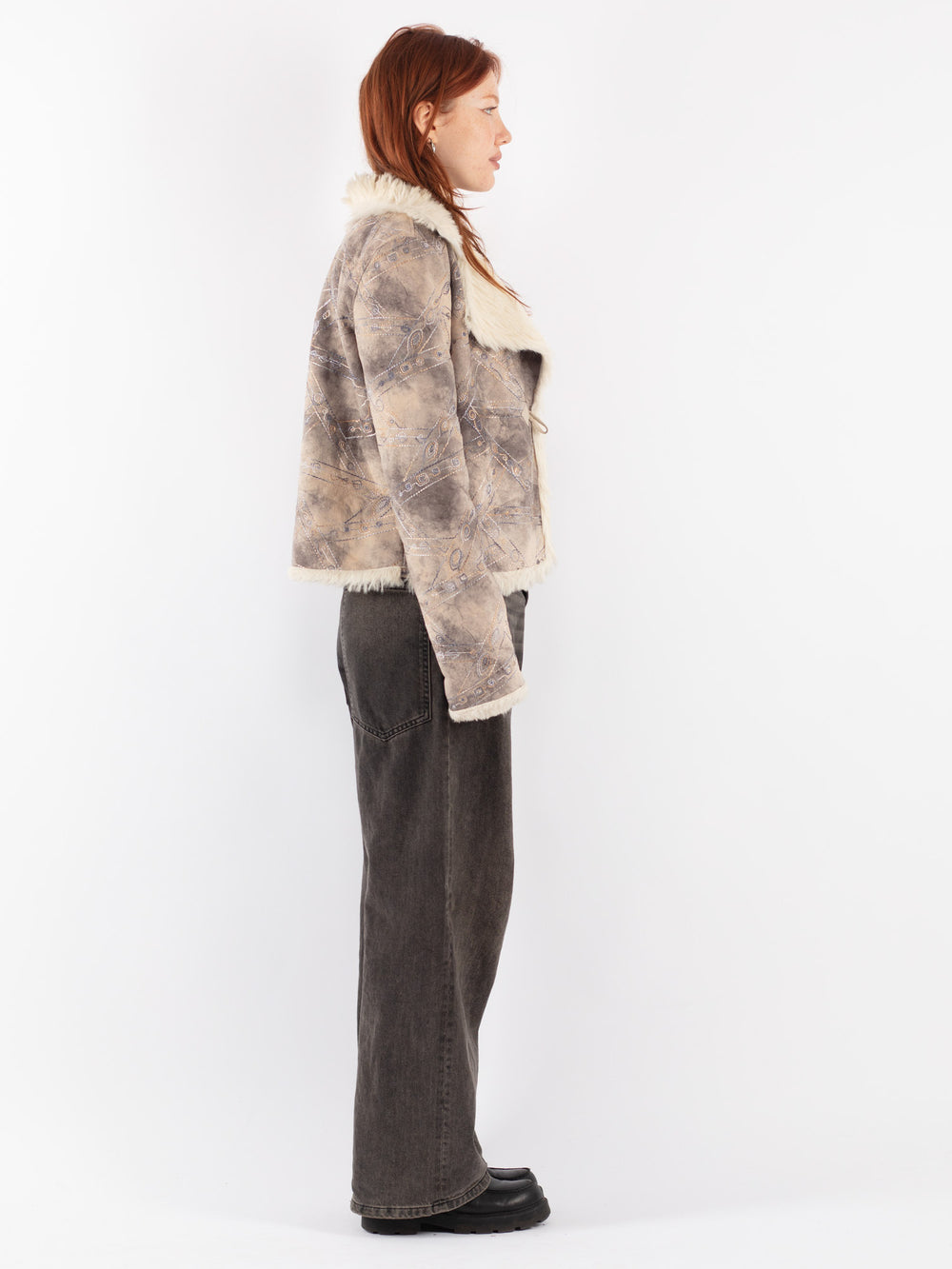 Vintage 00's Women Faux Sheepskin Jacket in Beige