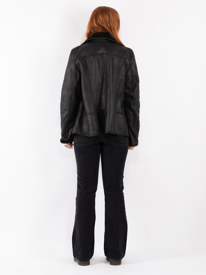 Vintage 00's Women Faux Sheepskin Jacket in Black