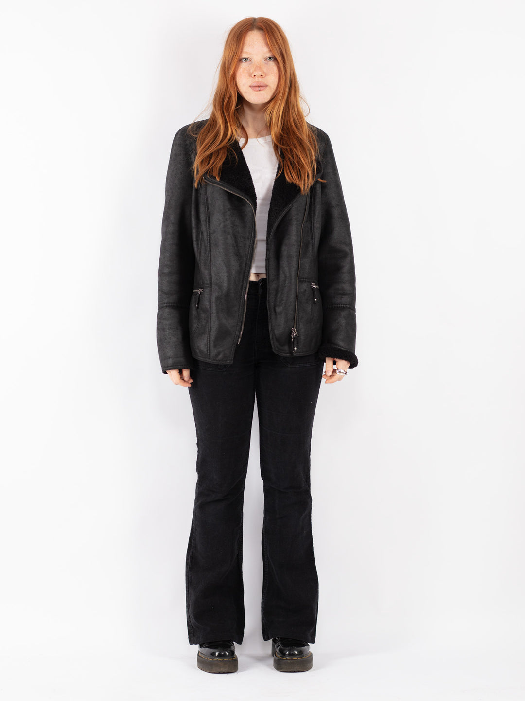 Vintage 00's Women Faux Sheepskin Jacket in Black