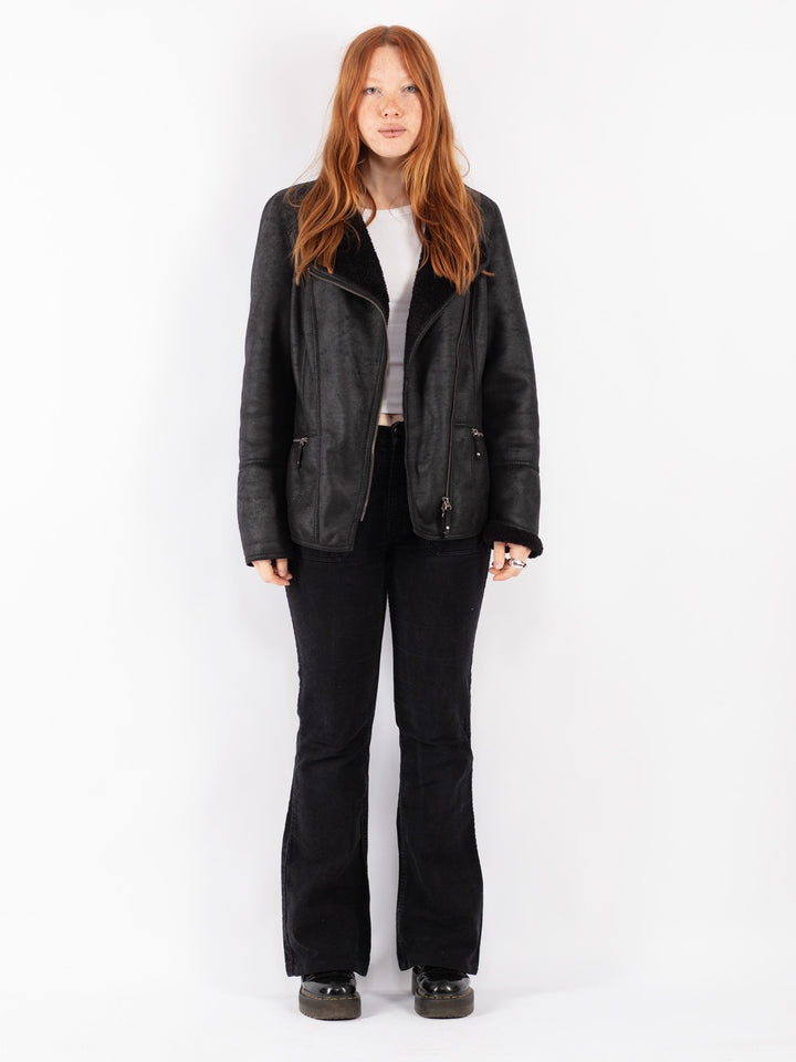 Vintage 00's Women Faux Sheepskin Jacket in Black
