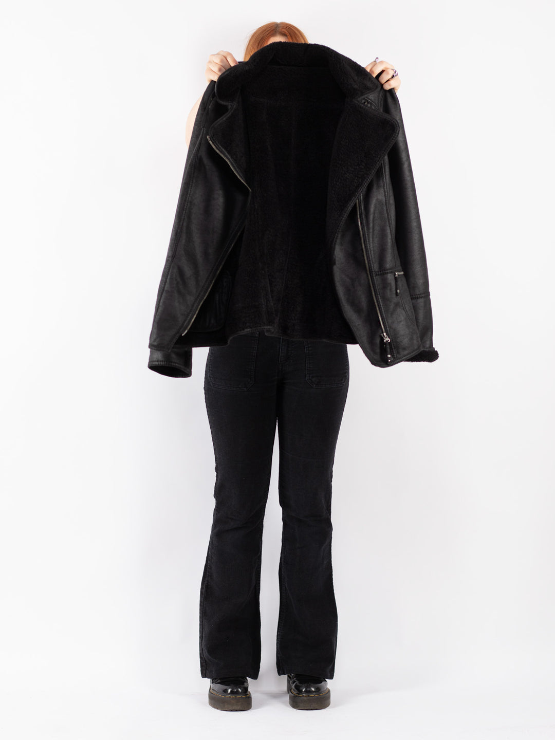 Vintage 00's Women Faux Sheepskin Jacket in Black