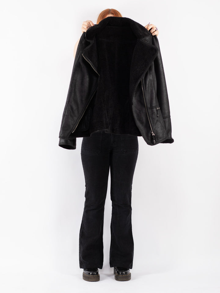 Vintage 00's Women Faux Sheepskin Jacket in Black