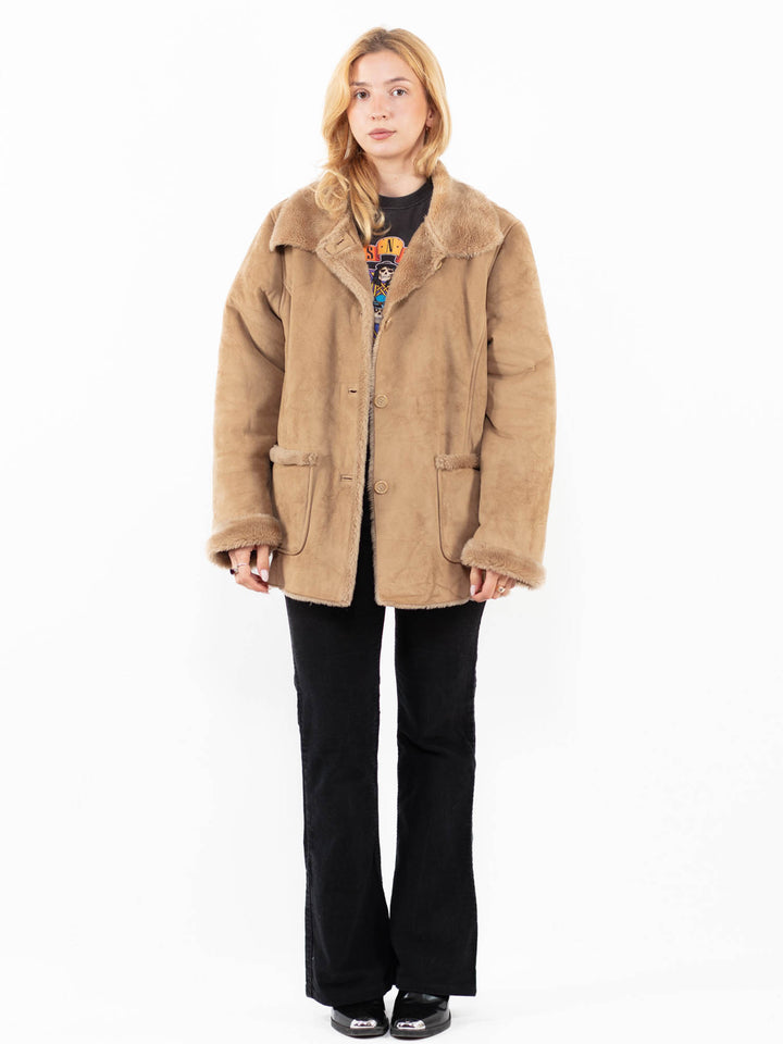 Vintage 00's Women Faux Sheepskin Jacket in BeigeA0196