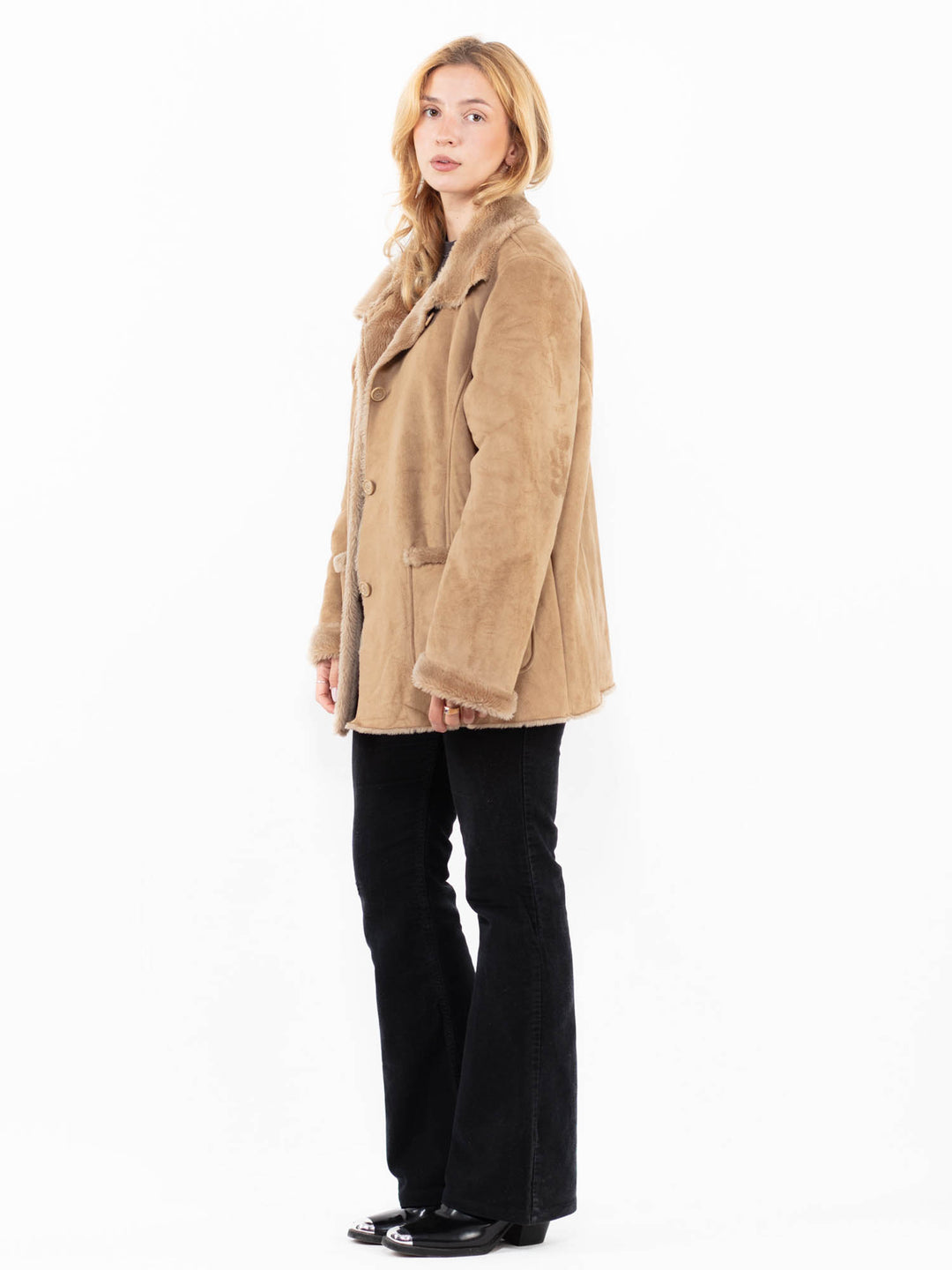 Vintage 00's Women Faux Sheepskin Jacket in BeigeA0196