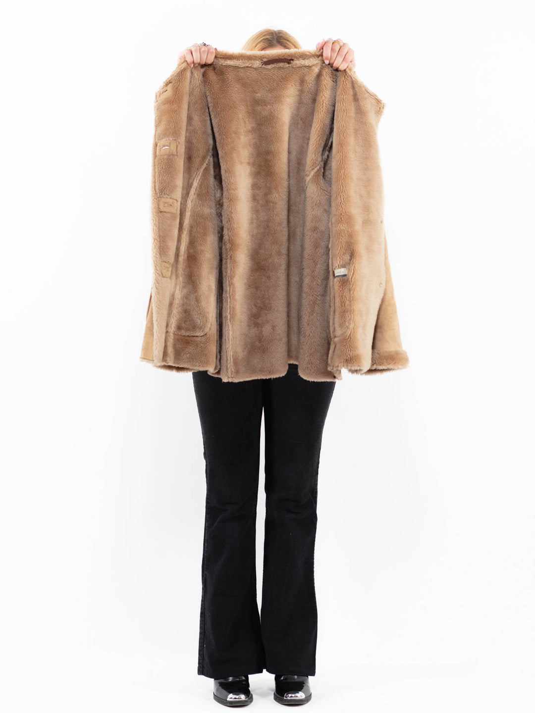 Vintage 00's Women Faux Sheepskin Jacket in BeigeA0196