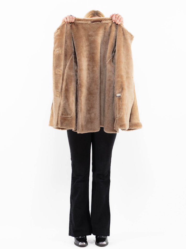 Vintage 00's Women Faux Sheepskin Jacket in BeigeA0196