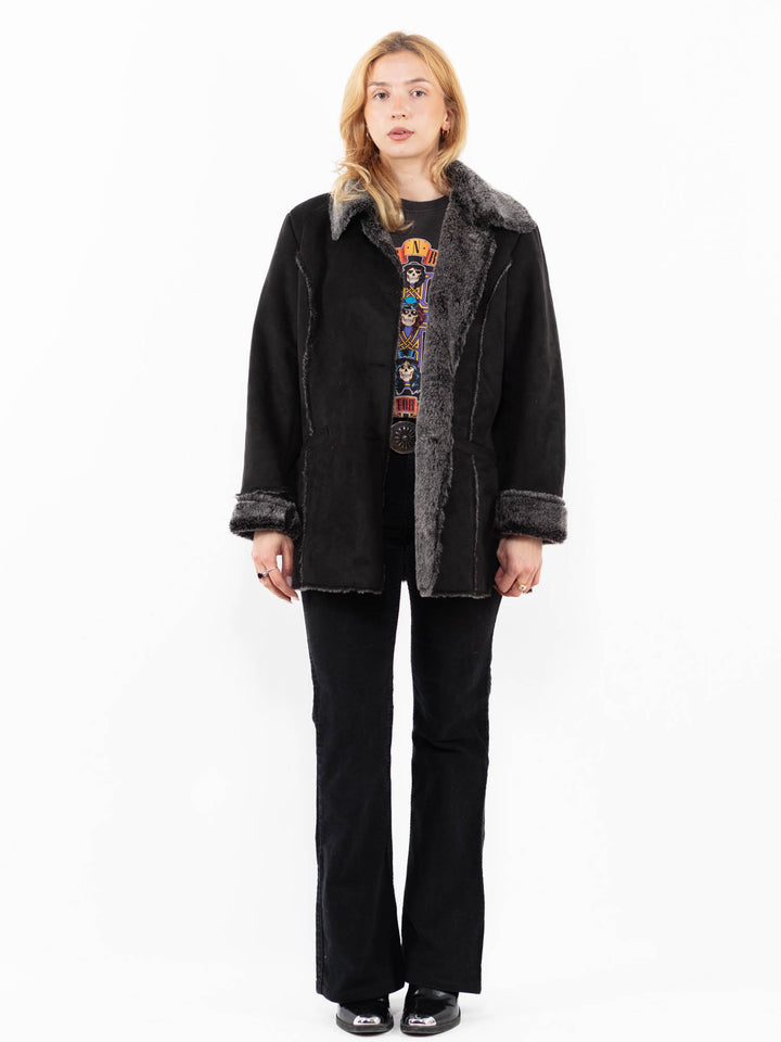 Vintage 00's Women Faux Sheepskin Jacket in BlackA0197