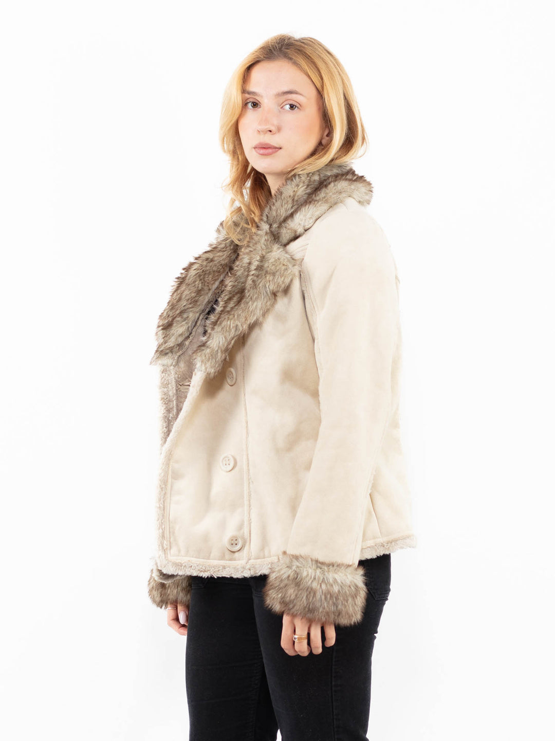 Vintage 00's Women Faux Sheepskin Jacket in BeigeA0200