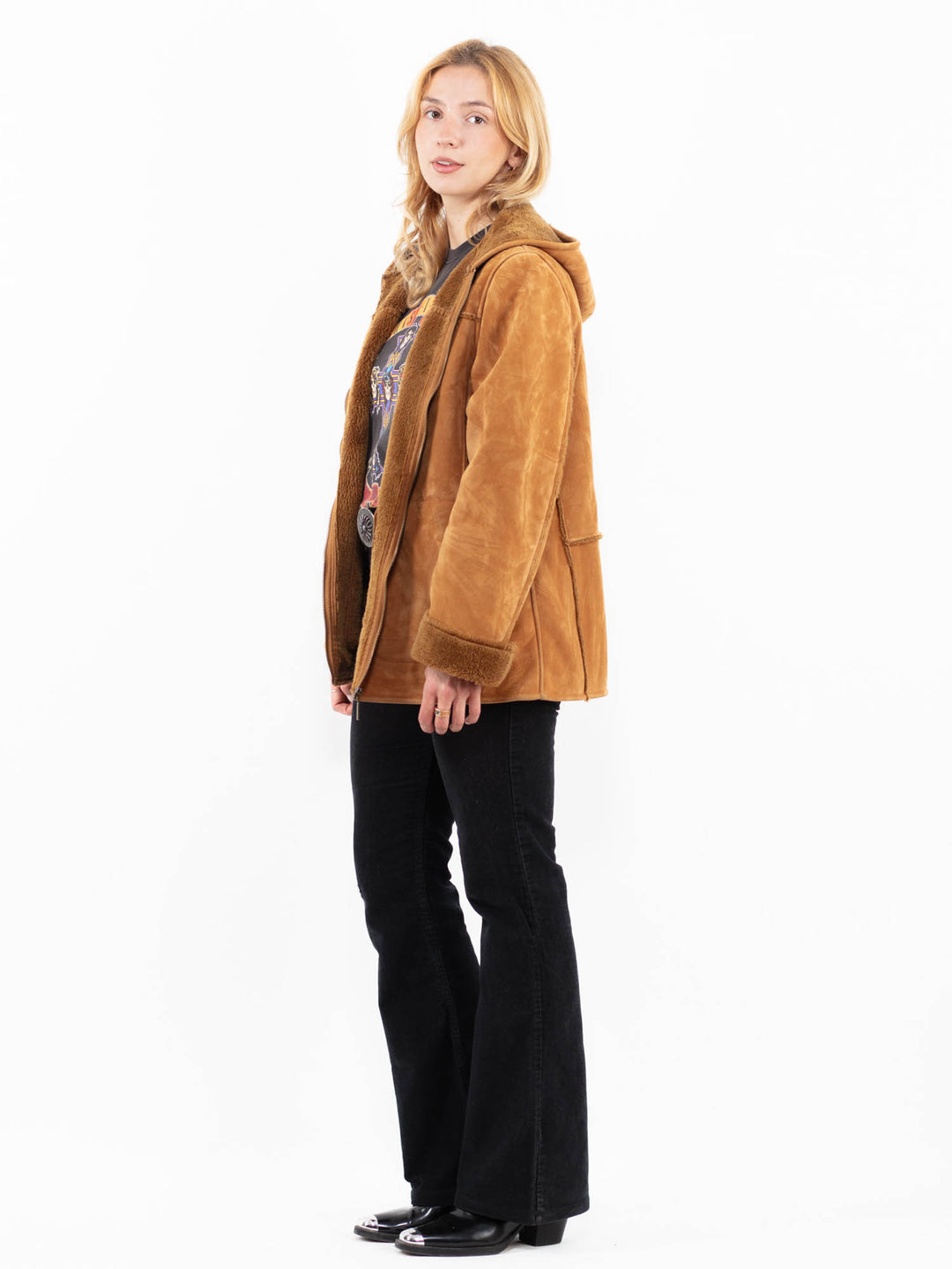 Vintage 00's Women Faux Sheepskin Jacket in BrownA0204