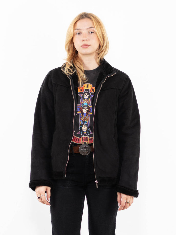 Vintage 00's Women Faux Sheepskin Jacket in BlackA0207