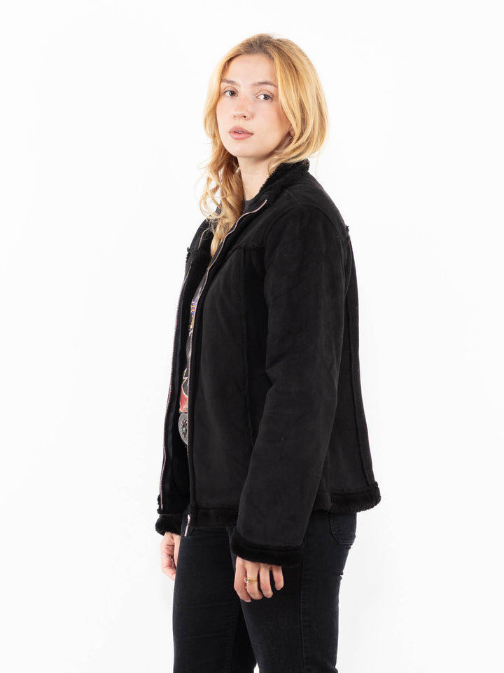 Vintage 00's Women Faux Sheepskin Jacket in BlackA0207
