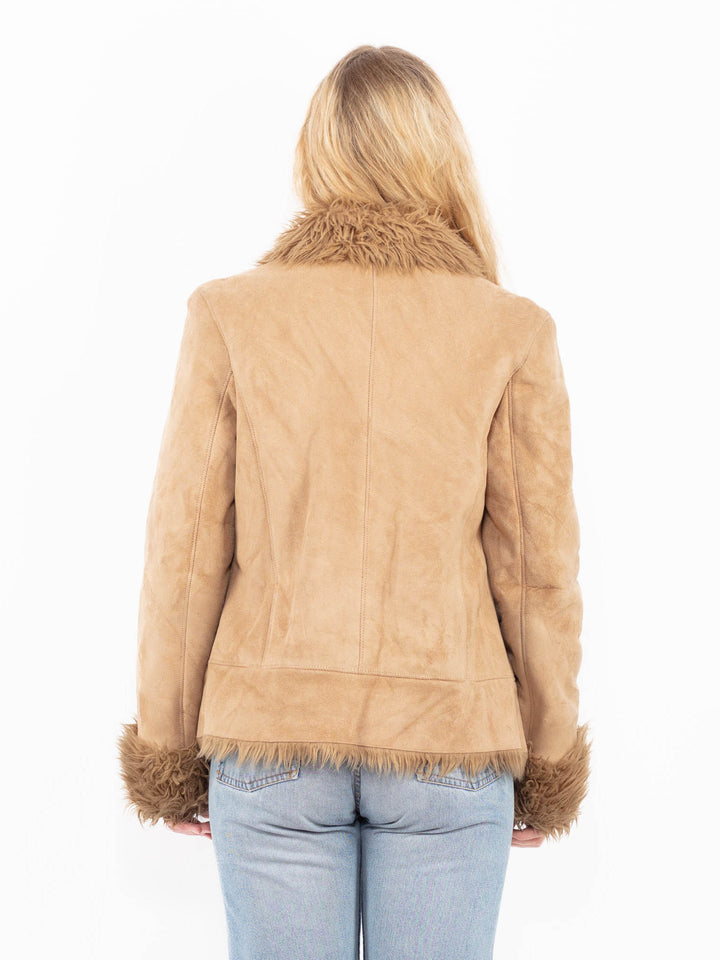 Vintage 90's Women Faux Sheepskin Jacket in BeigeA0565