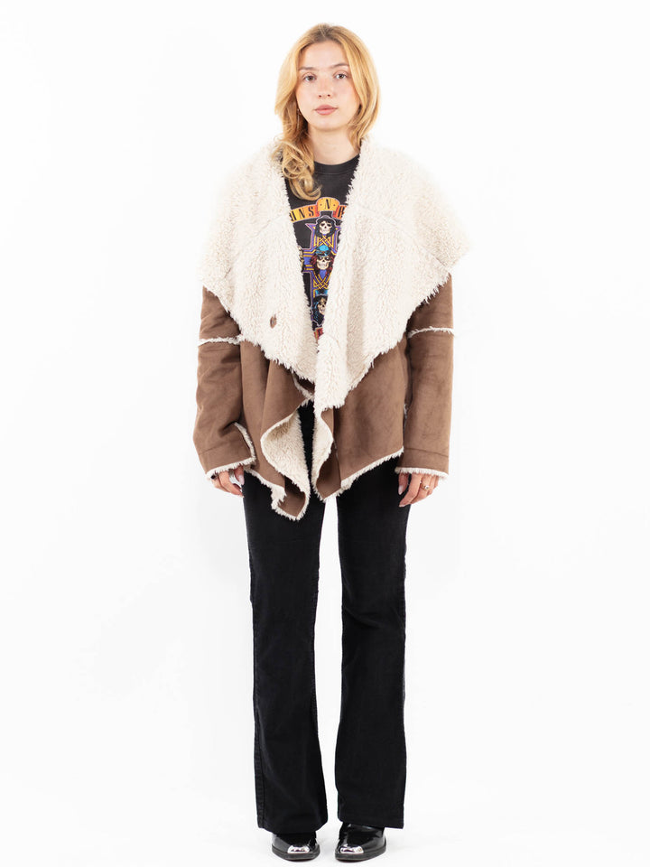 Vintage 00's Women Faux Sheepskin Jacket in BeigeA0211
