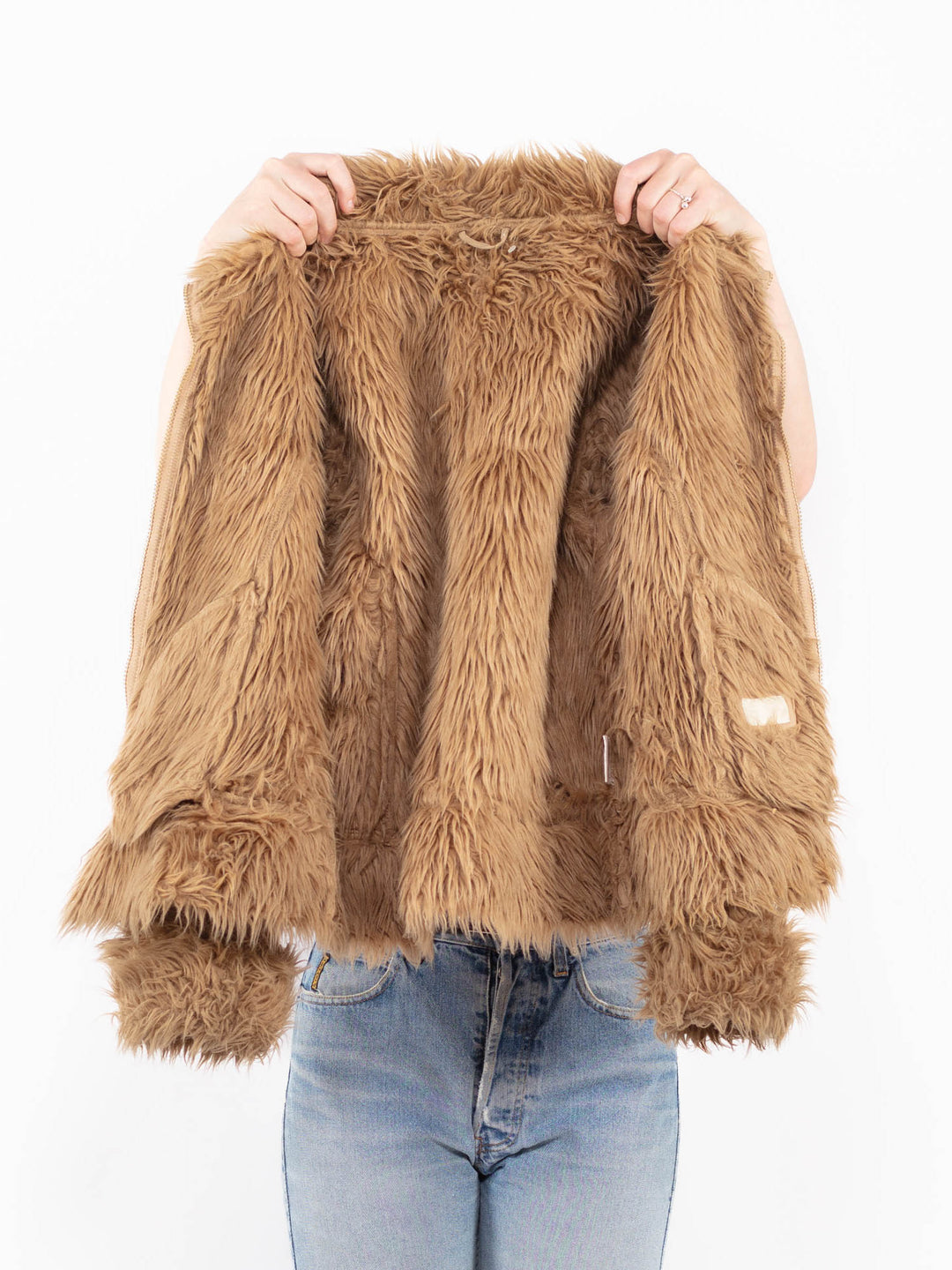 Vintage 90's Women Faux Sheepskin Jacket in BeigeA0565