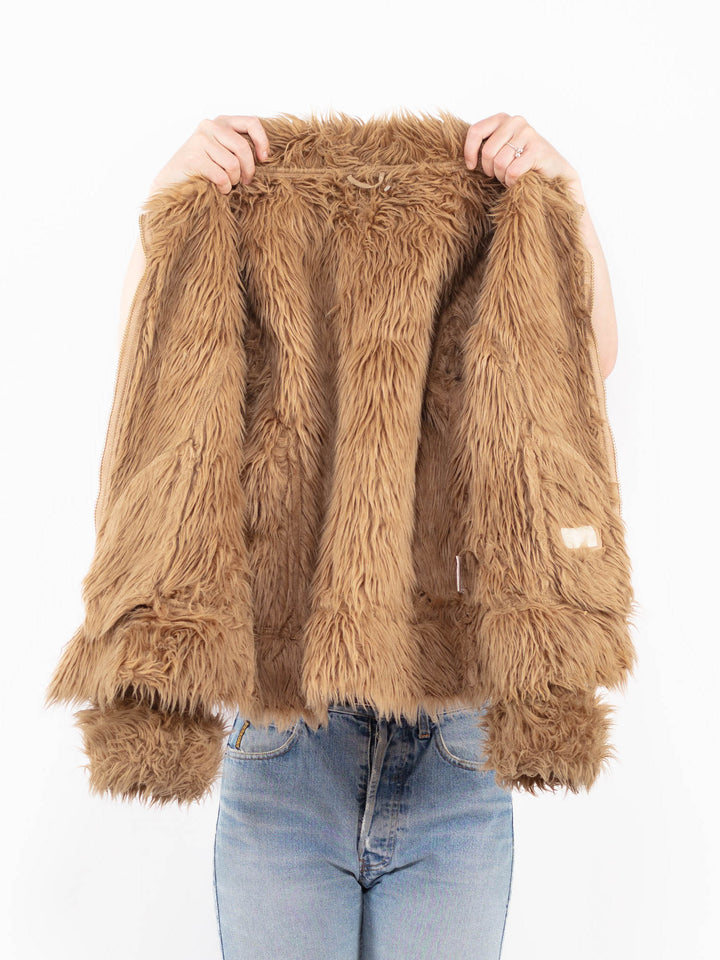 Vintage 90's Women Faux Sheepskin Jacket in BeigeA0565