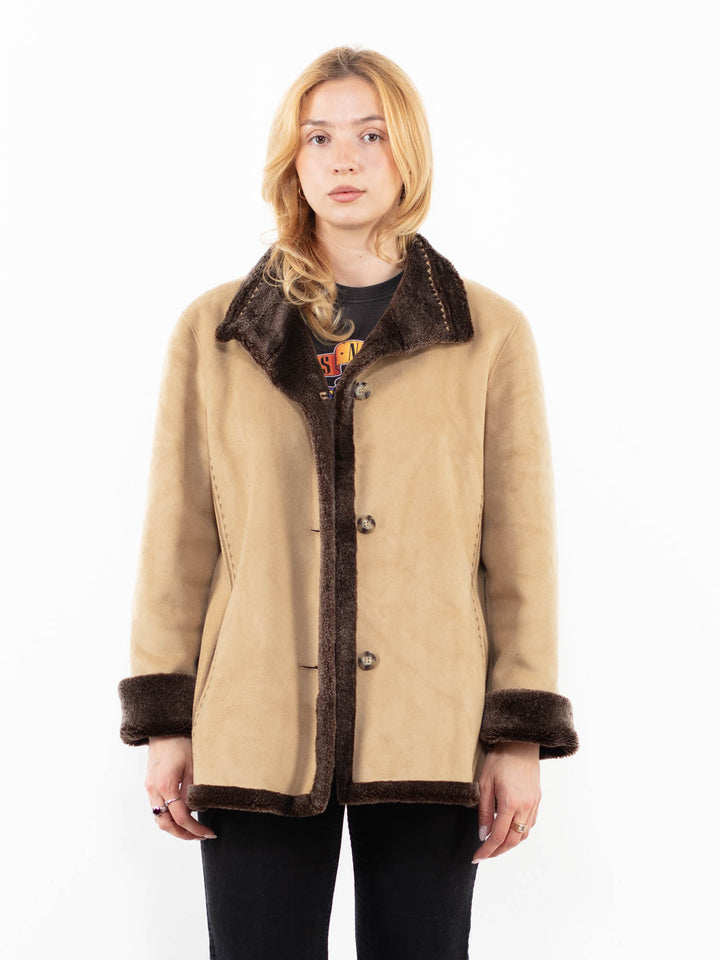 Vintage 00's Women Faux Sheepskin Jacket in BeigeA0219