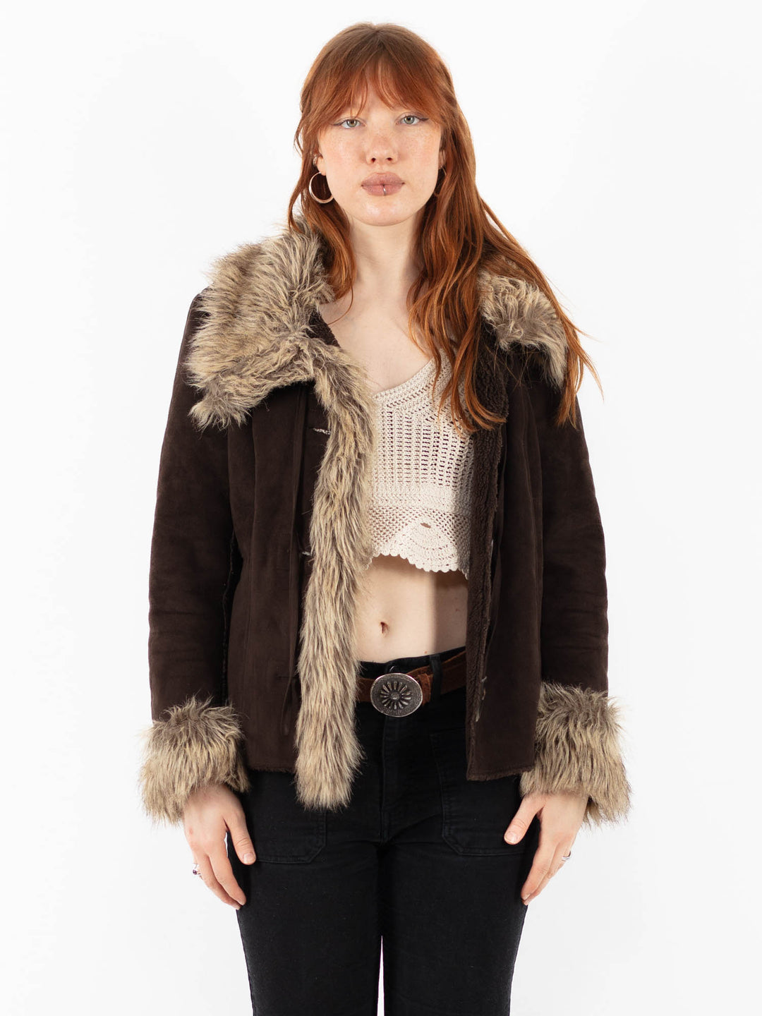 Vintage 00's Women Faux Sheepskin Jacket in BrownV9828