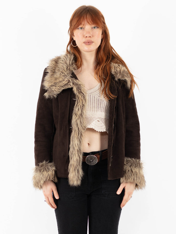 Vintage 00's Women Faux Sheepskin Jacket in BrownV9828