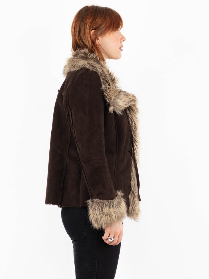 Vintage 00's Women Faux Sheepskin Jacket in BrownV9828