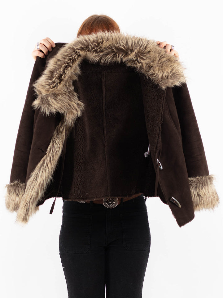 Vintage 00's Women Faux Sheepskin Jacket in BrownV9828