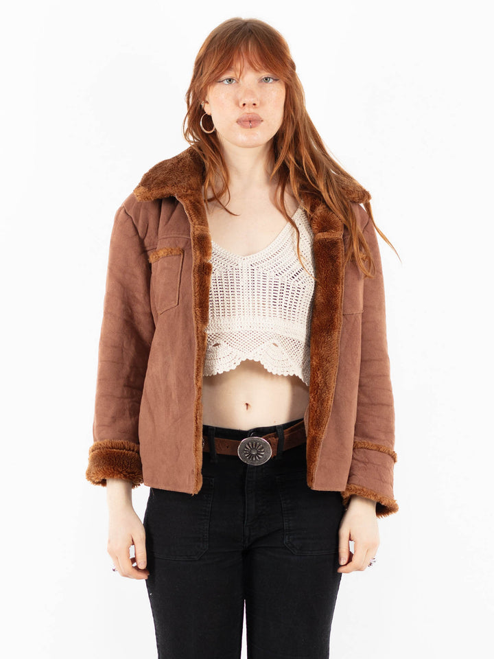 Vintage 00's Women Faux Sheepskin Jacket in BrownV9829