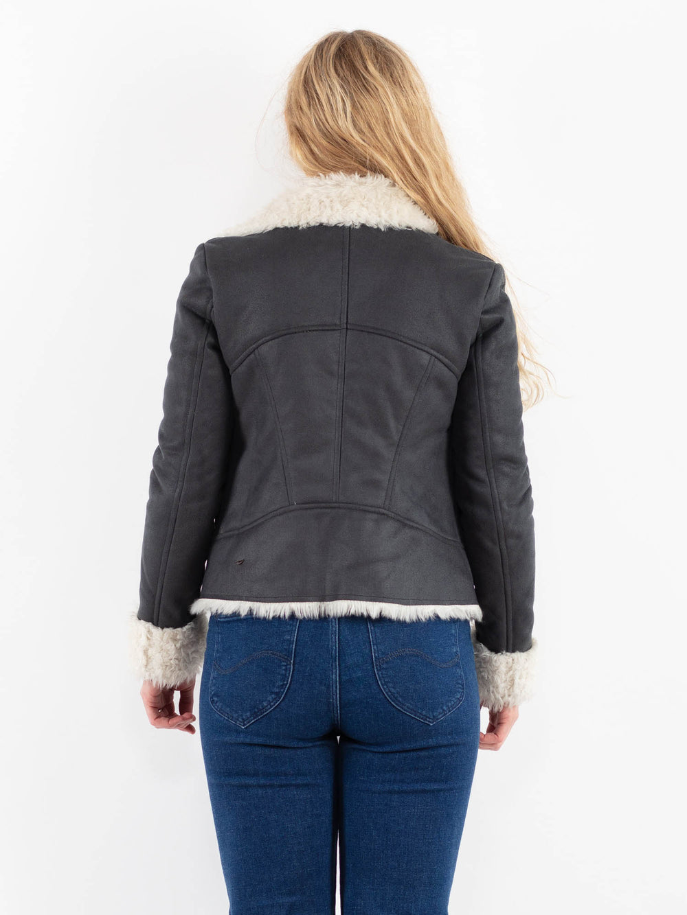 Vintage 00's Women Faux Sheepskin Jacket in GrayV9933