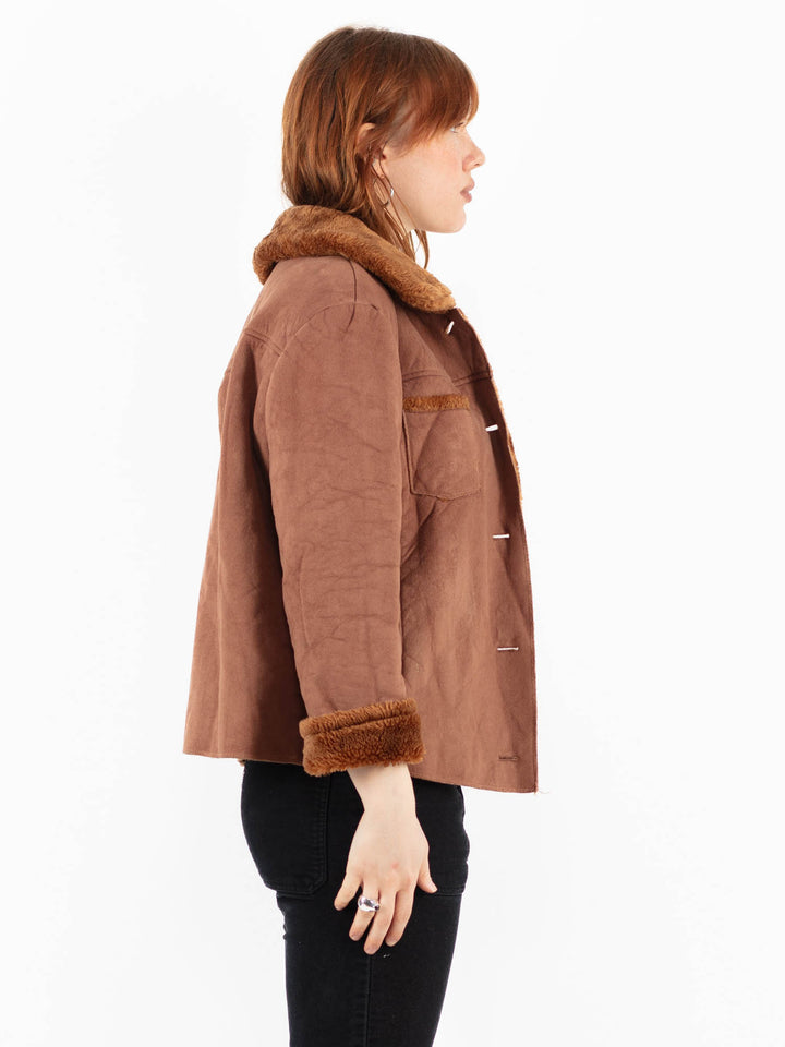 Vintage 00's Women Faux Sheepskin Jacket in BrownV9829