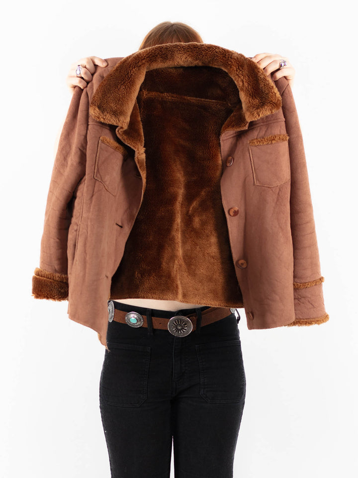 Vintage 00's Women Faux Sheepskin Jacket in BrownV9829