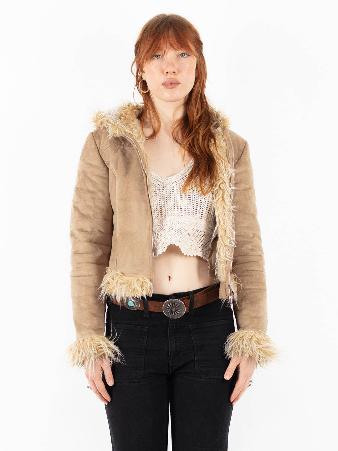 Vintage 00's Women Faux Sheepskin in BeigeV9830