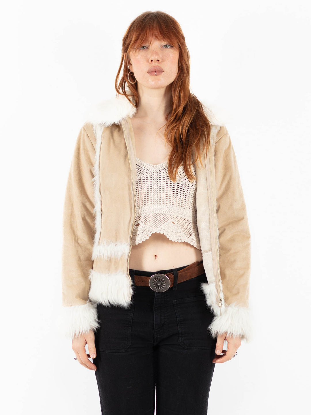 Vintage 00's Women Faux Sheepskin Jacket in BeigeV9833