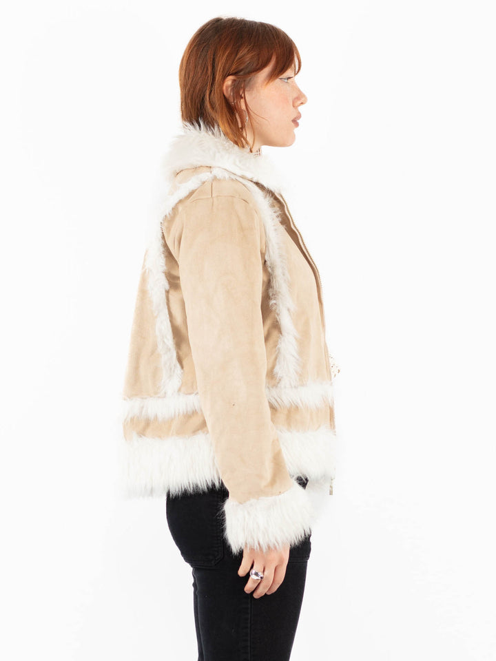 Vintage 00's Women Faux Sheepskin Jacket in BeigeV9833
