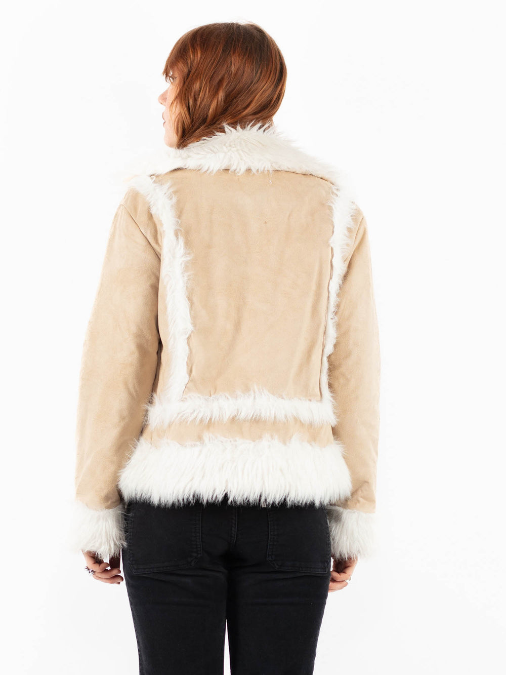 Vintage 00's Women Faux Sheepskin Jacket in BeigeV9833