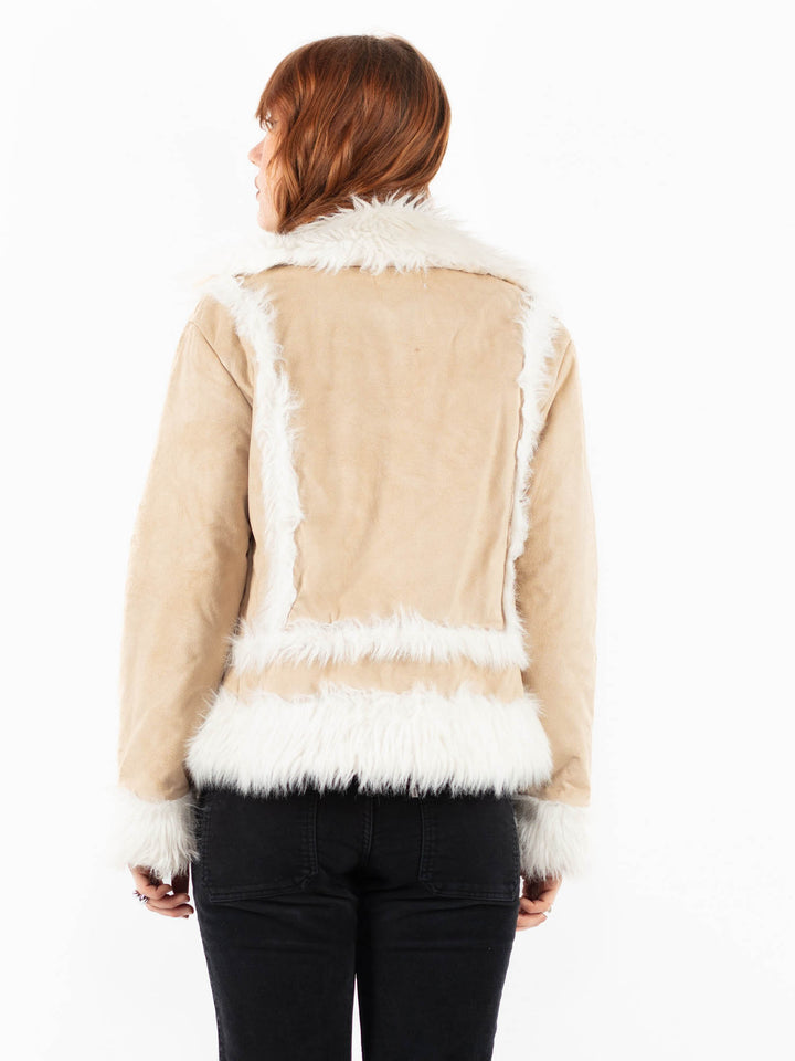Vintage 00's Women Faux Sheepskin Jacket in BeigeV9833