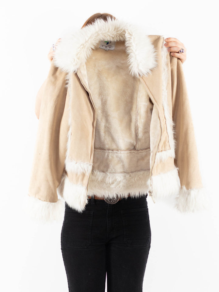 Vintage 00's Women Faux Sheepskin Jacket in BeigeV9833