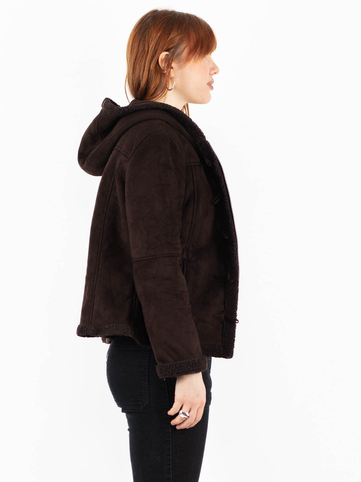 Vintage 90's Women Faux Sheepskin Jacket in BrownV9835